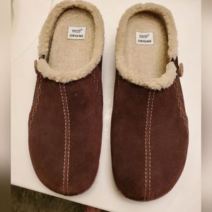 Earth Origins Suede Slip On Clogs with Faux Fur Trim